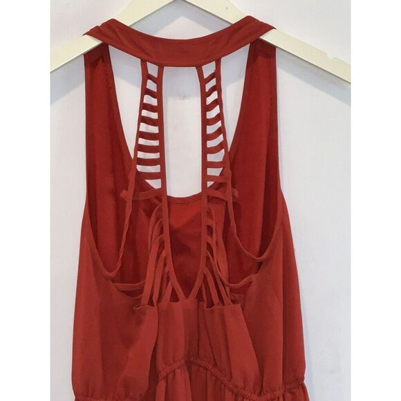 Anthropology Open Weaved Back Maxi Dress Women’s Large Rust Sheer Bottom - Picture 5 of 10